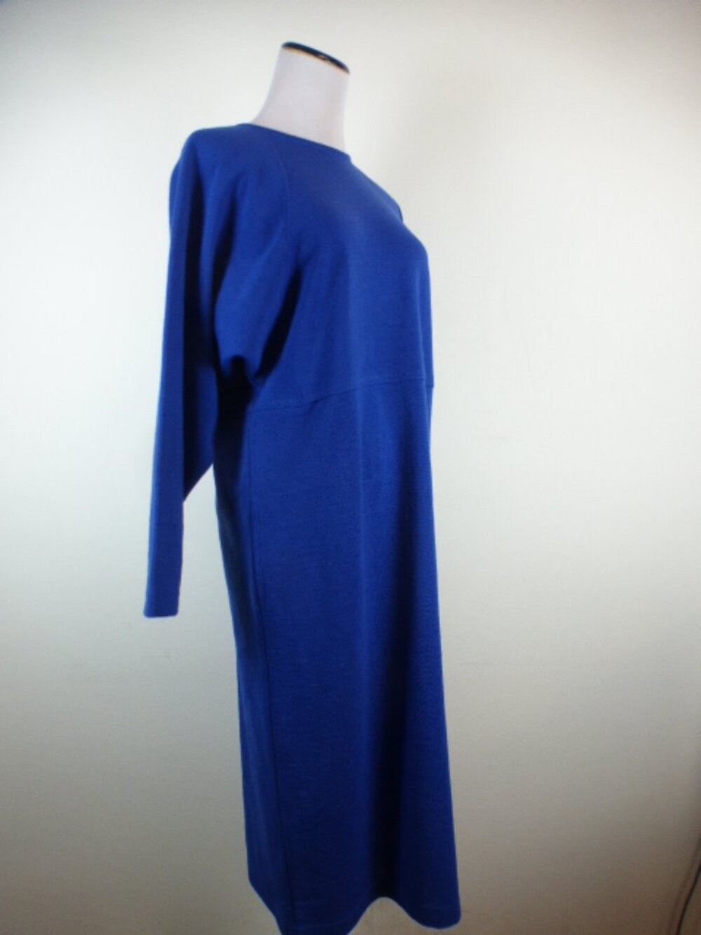 Goldworm royal blue knit DOLMAN BATWING long sleeve V BACK DRESS 6 Vintage 70s